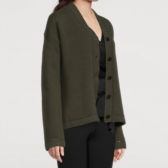 Theory Karenia Felted Wool And Cashmere Cardigan in Olive Green Size Small - Picture 2 of 16